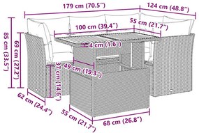 5 pcs conjunto de sofás p/ jardim com almofadões vime PE bege