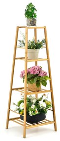 Suporte Plantas de Bambu com 4 Níveis Prateleira em Escada para Sala de Estar ao Ar Livre 37 x 34 x 99 cm Natural