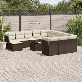vidaXL 13 pcs conjunto sofás p/ jardim c/ almofadões vime PE castanho