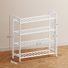 Sapateira de 4 Níveis Estante para Sapatos em Bambu para 12 Pares de Sapatos 67,5x24,7x72 cm Branco
