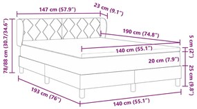 Cama Box Spring vidaXL com Colchão Cinza-Claro 140x190 cm Veludo