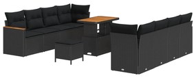 vidaXL Conjunto de Sofá de Jardim com almofada 12 pcs Preto vime PE