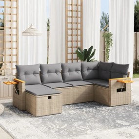 vidaXL 6 pcs conj. sofás jardim c/ almofadões vime PE bege misturado