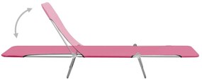 Espreguiçadeiras dobráveis 2 pcs aço e tecido rosa