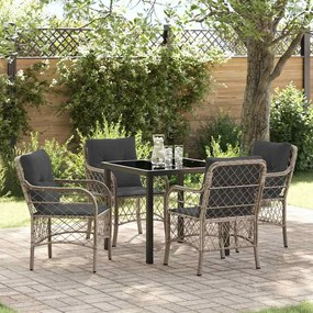 vidaXL Conjunto de Jantar de Jardim 5 Peças com Almofadas Cinza Claro Rattan PE