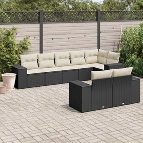 vidaXL 8 pcs conjunto sofás de jardim com almofadões vime PE preto