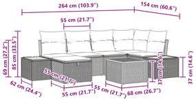 Conjunto de Sofás de 7 Peças com Almofadas Preto Vime Sintético