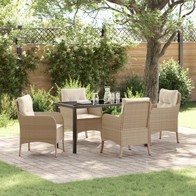 vidaXL Conjunto de Jantar de Jardim 5 Peças com Almofadas Bege Rattan Poliéster