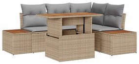 Conjunto de Jantar de Jardim com 5 Peças e Almofadas Beiges em Rattan