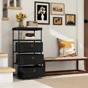 Cómoda com  3 gavetas gavetas de tecido 40 x 30 x 81 cm com superfície de madeira e estrutura metálica Castanho rústico e preto