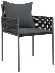 3 pcs conjunto de jantar p/ jardim c/ almofadões vime PE e aço