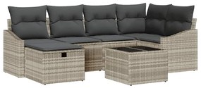 Conjunto de Sofá de Jardim de 7 Peças com Almofadas em Rattan PE Cinza