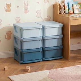 Organizador de Brinquedos Infantil, 75 x 37 x 56,5 cm, 3 Níveis e 6 Gavetas, Azul