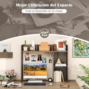 Estante de madeira para secretária 94 x 25 x 74 cm com 4 prateleiras e compartimento aberto Organizador de secretária Cinza