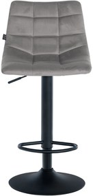 Banco de bar Jerry em veludo com estrutura preta 87-108,5 x 43 x 46,5 cm Cinzento