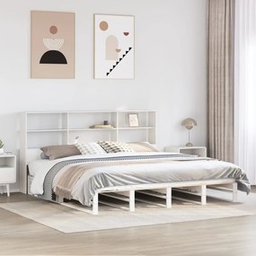 vidaXL Cama com estante sem colchão 200x200 cm madeira maciça branco