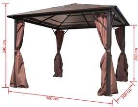 Gazebo com cortina 300 x 300 cm alumínio castanho