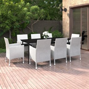 vidaXL 9 pcs conjunto jantar jardim c/ almofadões vime PE e vidro