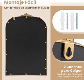 Espelho Curvo para Parede 76 x 51 cm Barroco Ornamentado Tradicional Vintage Dourado com Moldura de Metal Dourado