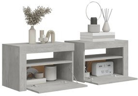 Mesas cabeceira c/ luzes LED 2 pcs 60x35x40 cm cinzento cimento