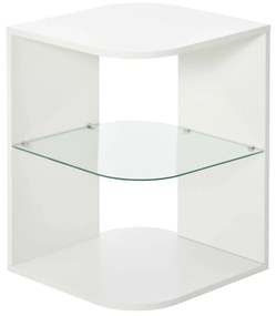 HOMCOM Mesa Auxiliar Moderna Cabeceira 3 Prateleiras Vidro Sala Estar Dormitório Compacta 40x40x56cm Design Elegante Branco