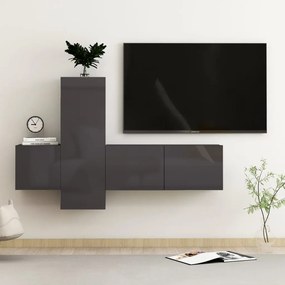 vidaXL 3 pcs conjunto de móveis de TV contraplacado cinzento brilhante