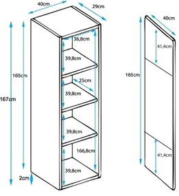 Vitrine Rialba – Branco e Preto – 40x29x167 cm – Com LED Azul, Pratele