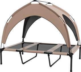 PawHut Cama para Cães Elevada com Toldo para Cães Médios com Estrutura de Aço e Bolsa de Transporte 76x61x69,5 cm Marrom Claro | Aosom Portugal