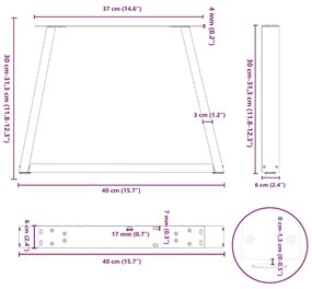 Pés para mesa de centro em V, 2 peças, branco, 40x(30-31,3) cm, aço