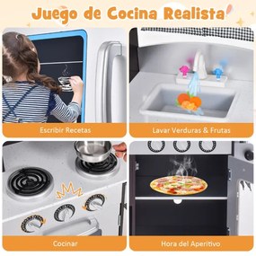 Cozinha de brincar de madeira infantil com brinquedo, geladeira, forno, quadro negro, fogão, torneira e pia, 105 x 31,5 x 95 cm, castanho