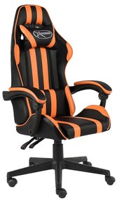 Cadeira estilo corrida couro artificial preto e laranja