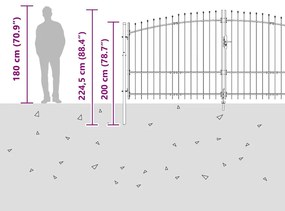 Portão de Jardim com Topo de Lança Duplo, Cinza, 175x400 cm, Aço