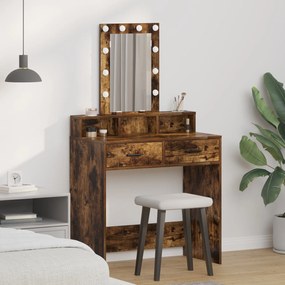 Mesa de Maquiagem vidaXL com Luzes LED Carvalho Fumado 79x41x140 cm