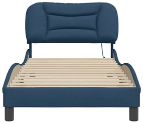 Estrutura de cama com LED sem colchão 90x200 cm tecido azul