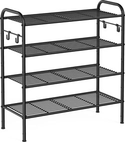 Sapateira com 4 prateleiras de grelha 28 x 68 x 70 cm para 16 pares de sapatos Preto