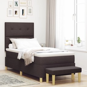 Cama Box Spring vidaXL com Colchão e Banco Marrom Escuro 90x200 cm Tec