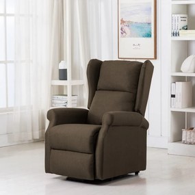 vidaXL Poltrona elevatória de massagens tecido castanho