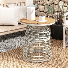 Mesa de centro de jardim, redonda em resina com acabamento em rattan e aço, com tampo composto, Ø45 x 50 cm, cinzenta