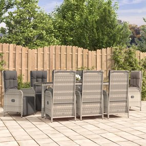 vidaXL 9 pcs conjunto de jantar p/ jardim c/ almofadões vime PE cinza