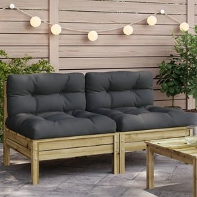 vidaXL Sofás sem braços p/ jardim 2 pcs c/ almofadões pinho impregnado