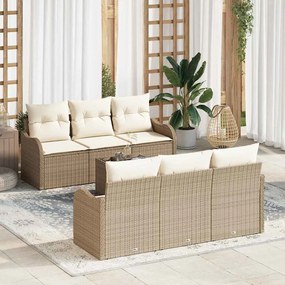 vidaXL Conjunto de Sofás de Jardim de 7 peças com Almofadas Bege Rattan Poliéster