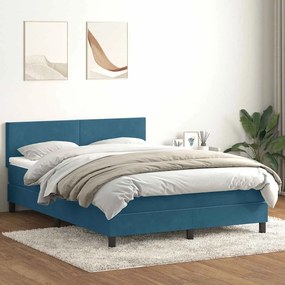vidaXL Cama box spring c/ colchão e LED 140x220 cm veludo azul-escuro