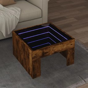 Mesa de centro luzes LED Infinity 50x50x30 cm carvalho fumado