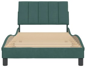 Estrutura de cama sem colchão 100x200 cm veludo verde-escuro