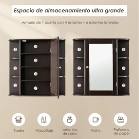 Armário de parede de madeira para casa de banho com espelho 65 x 17 x 64 cm Castanho