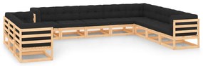11 pcs conj. lounge jardim c/ almofadões antracite pinho maciço
