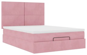 Estrutura de cama otomana com colchões 140x200 cm veludo rosa