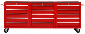Carrinho de ferramentas com 15 gavetas aço vermelho