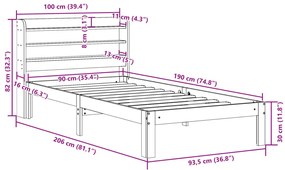 Estrutura de cama com cabeceira 90x190 cm pinho maciço