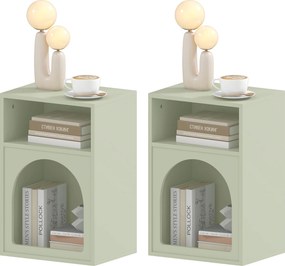 Conjunto de 2 mesas de cabeceira 40 x 30 x 60 cm, com compartimentos abertos, design arqueado, verde claro